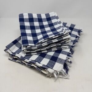 Placemats & Napkins SET of 7 Blue Gingham 100% Cotton Picnic Farmhouse Prairie